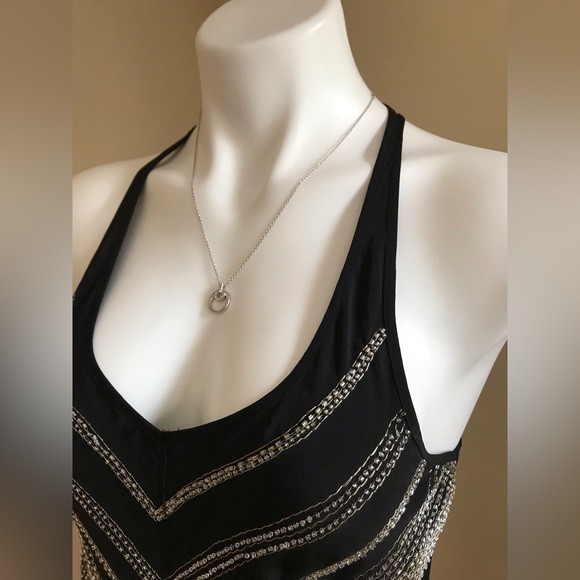 Madison Marcus Black & Silver Silk Beaded Mini Dress Sz. XS - Picture 7 of 14